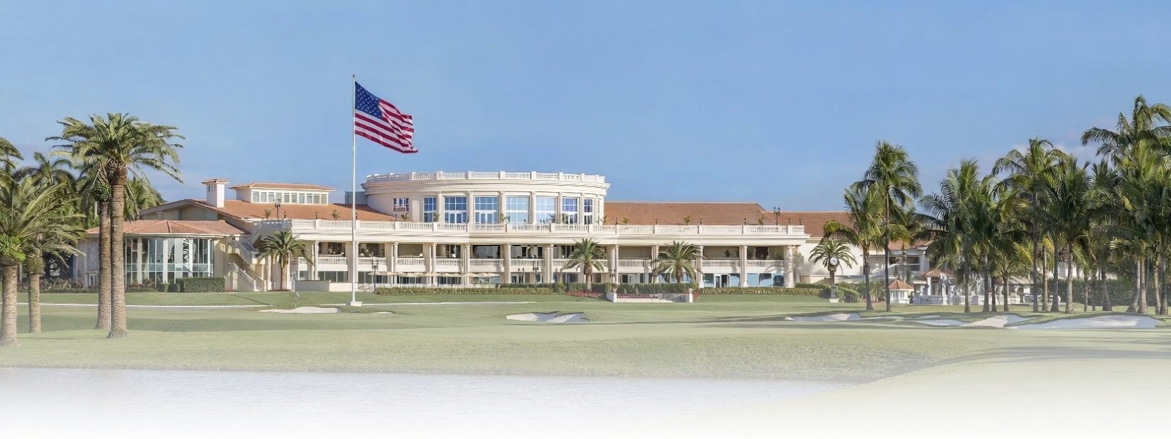 Trump National Doral — 18th green and clubhouse from across the water