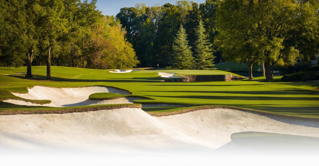 Quail Hollow Club &mdash; bunkers and fairway in the Carolina Piedmont