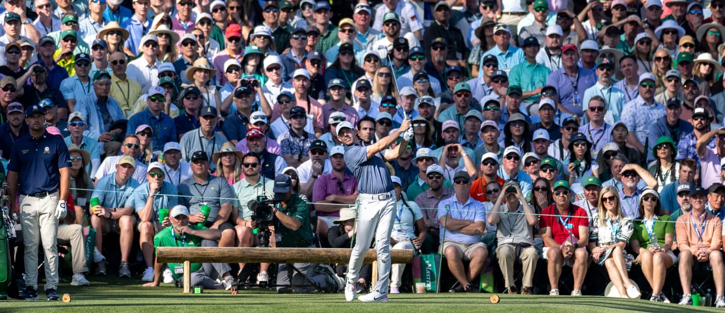 Rory McIlroy tees off at the 12th hole at Augusta National